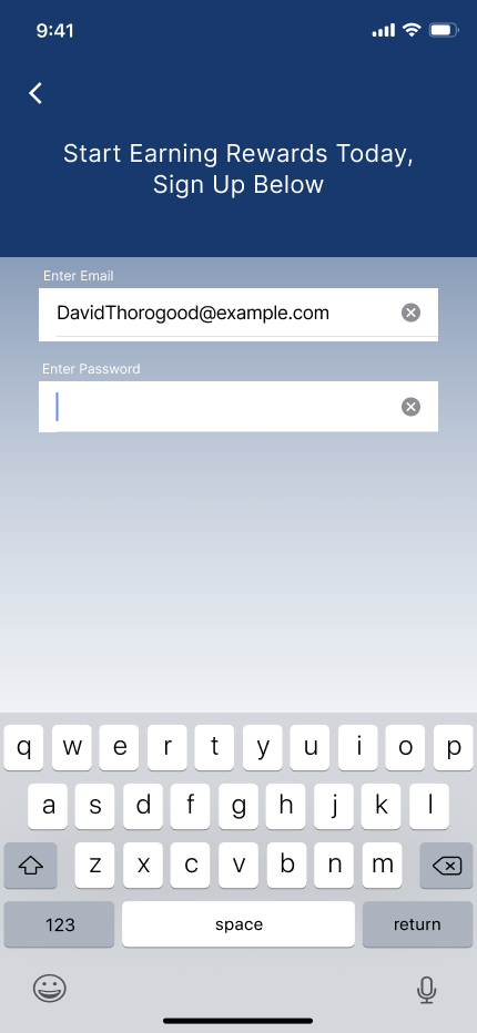 Sign up screen